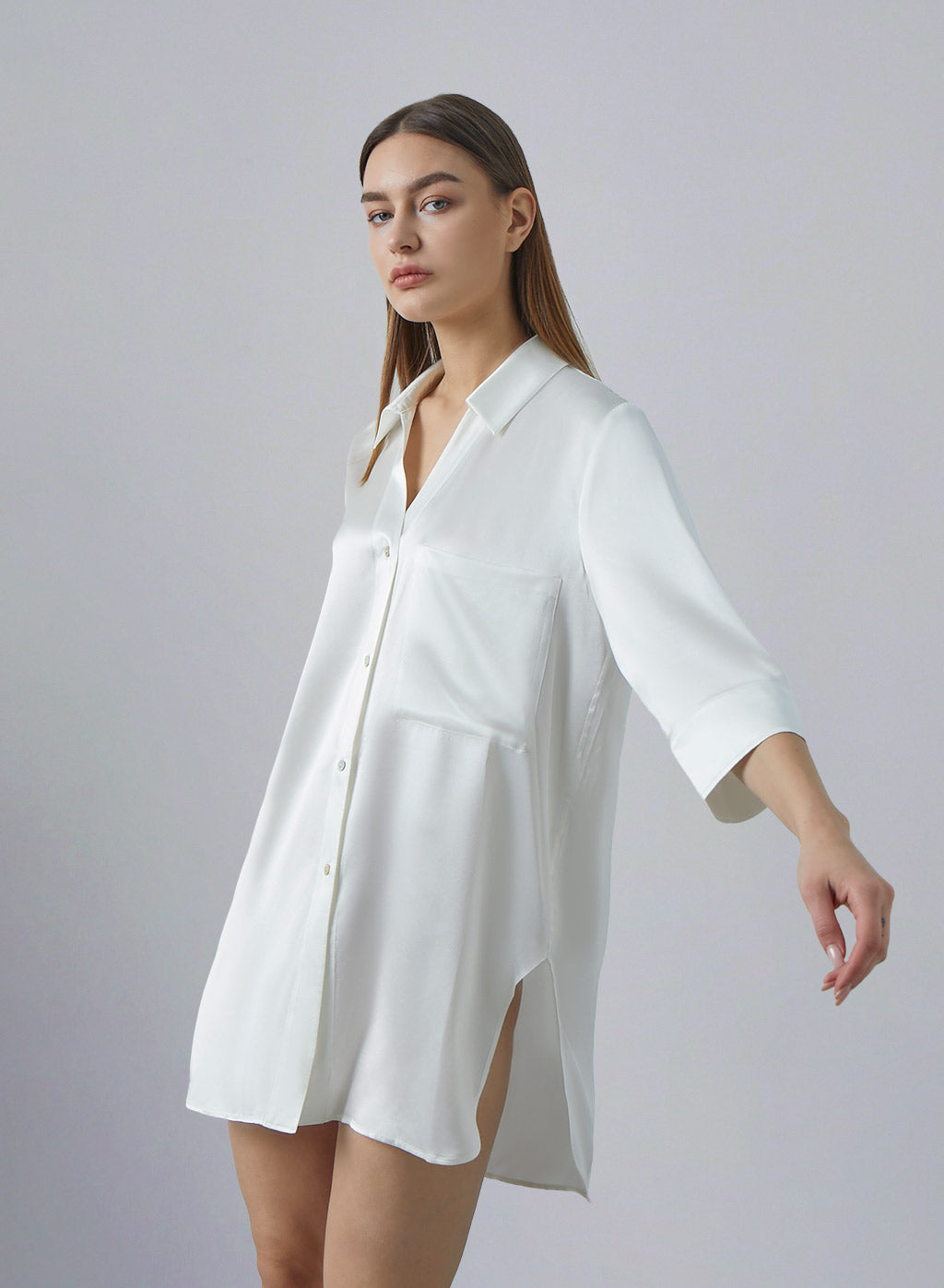 Flared 3/4 Sleeve Silk Blouse image 0