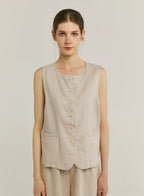 100% Linen Crew-Neck Buttoned Vest - Alabaster, OS image