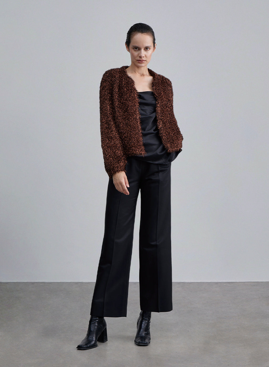 Glossy Puff Sleeve Cropped Cardigan image 0