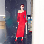 Three-dimensional Flower Slanted Shoulder Long Sleeved Dress image 2