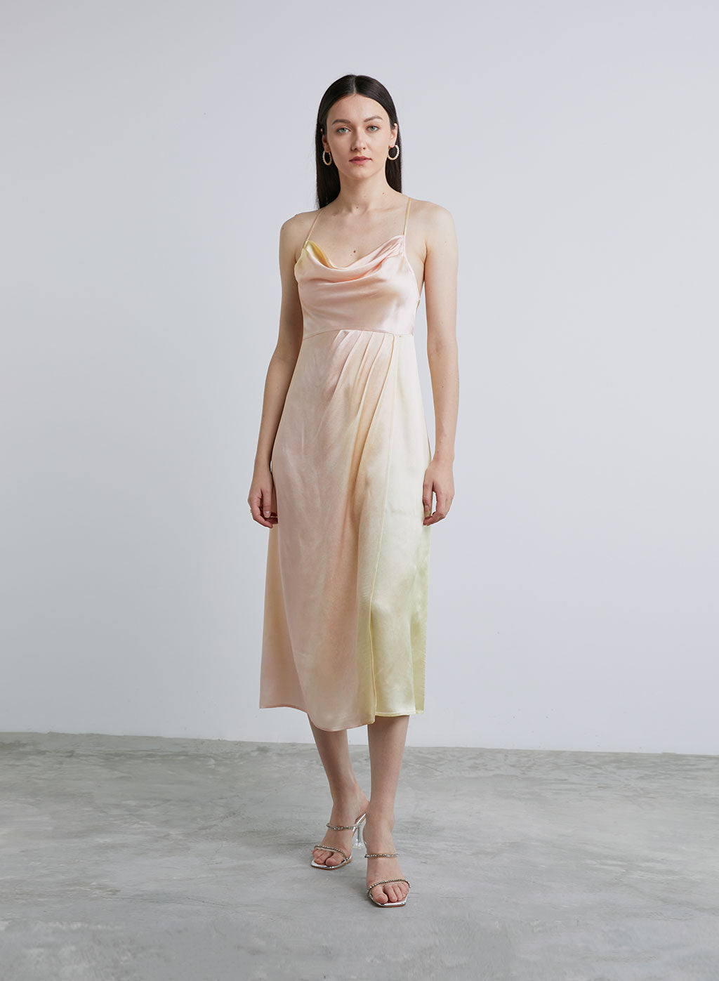 Cowl Neck Back Cross Silk Dress image 0