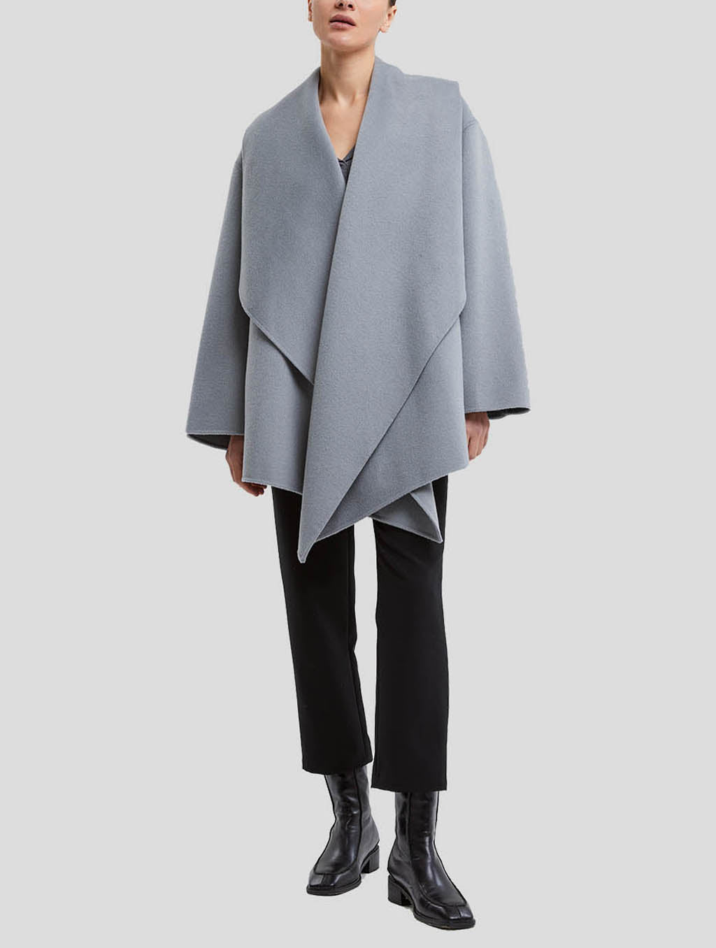 Draped Short Cashmere Coat - Grey, M image