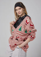 Santa Claus Print Cardigan - Pink, XS image