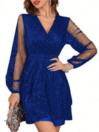 Three-quarter Length Sleeve V-neck Stitching Women's Midi Dress image 1