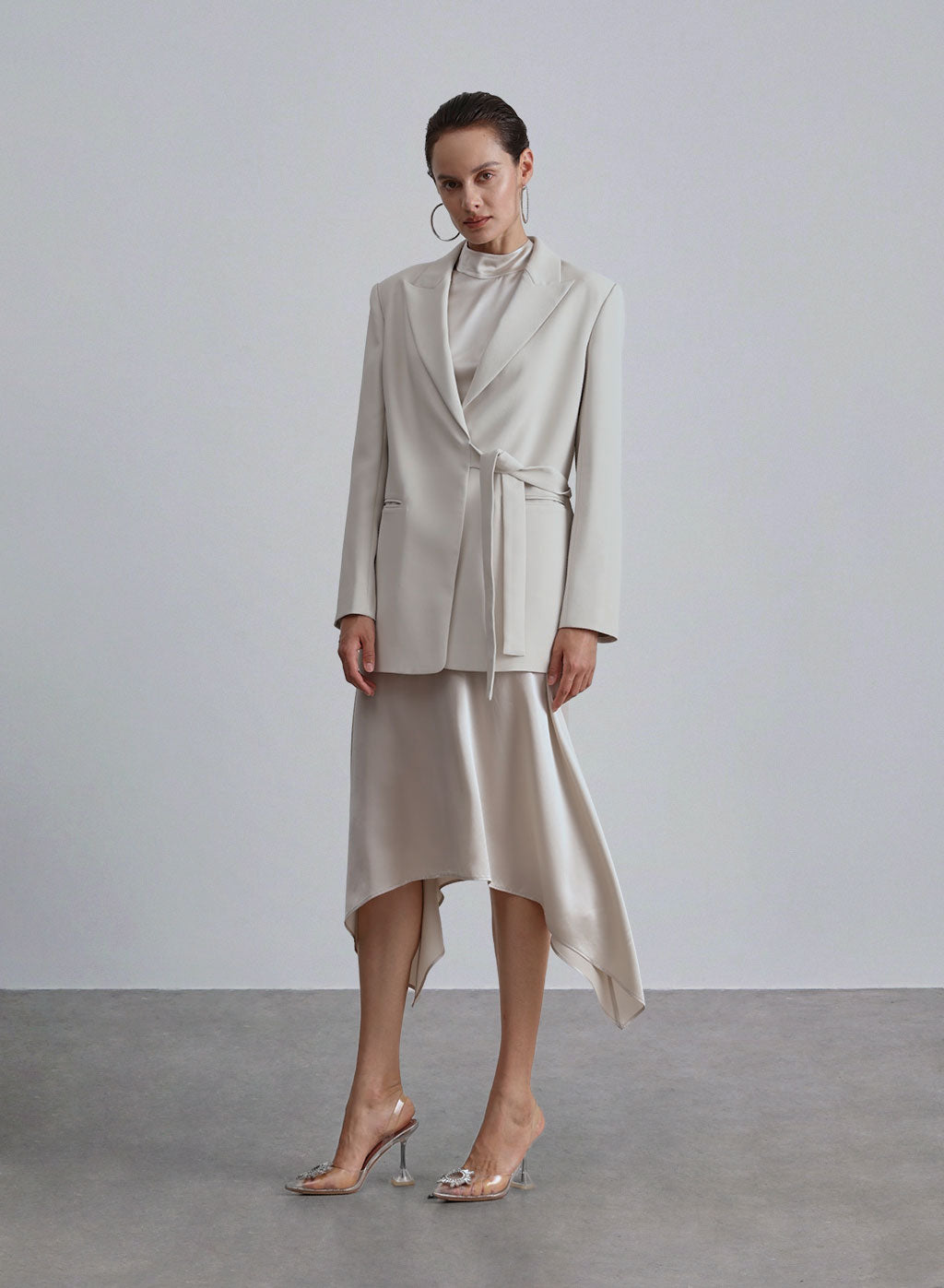 Tied Belt Blend Blazer - Cream, S image