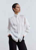 Classy Tie-neck Silk Blouse image 0