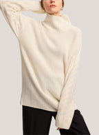 Oversized Pure Cashmere Turtleneck Sweater - Ivory, S image