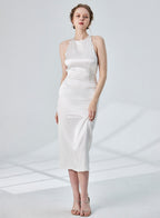 Slim Back Cross Midi Dress - Pearl White, XS image