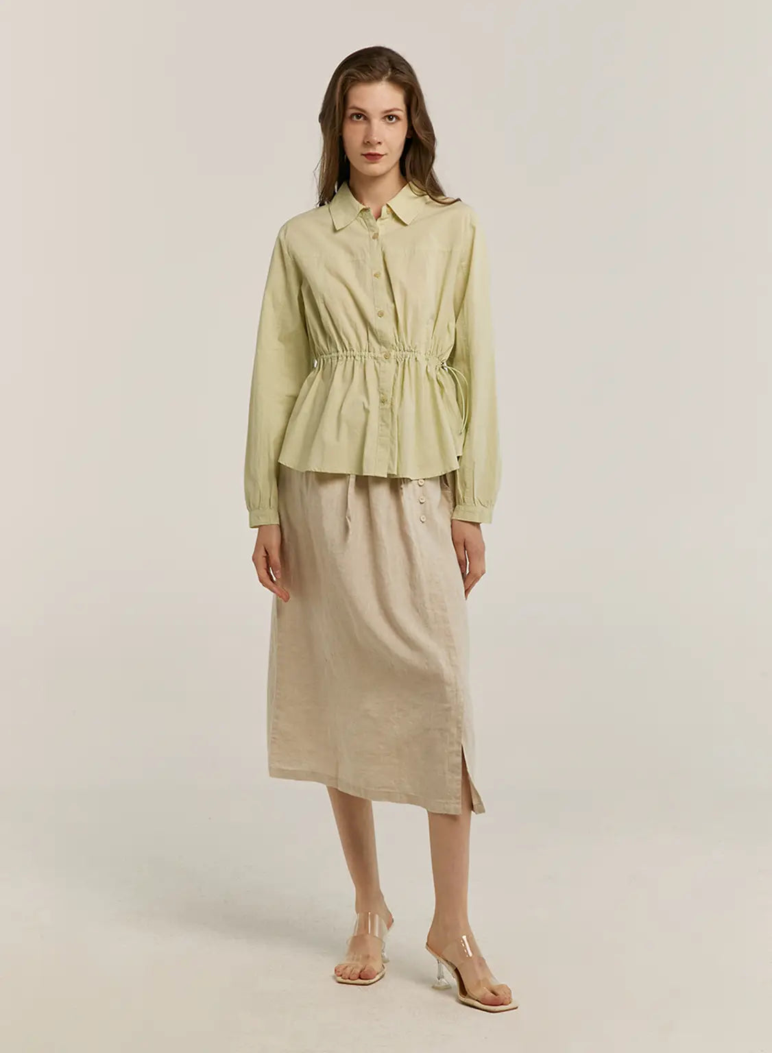 100% Linen Button Detail Midi Skirt image 1