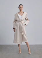 Leather Trim Belted Wool Coat image 0
