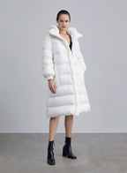 Pluffy Zip Front Hooded Down Coat - White, S image