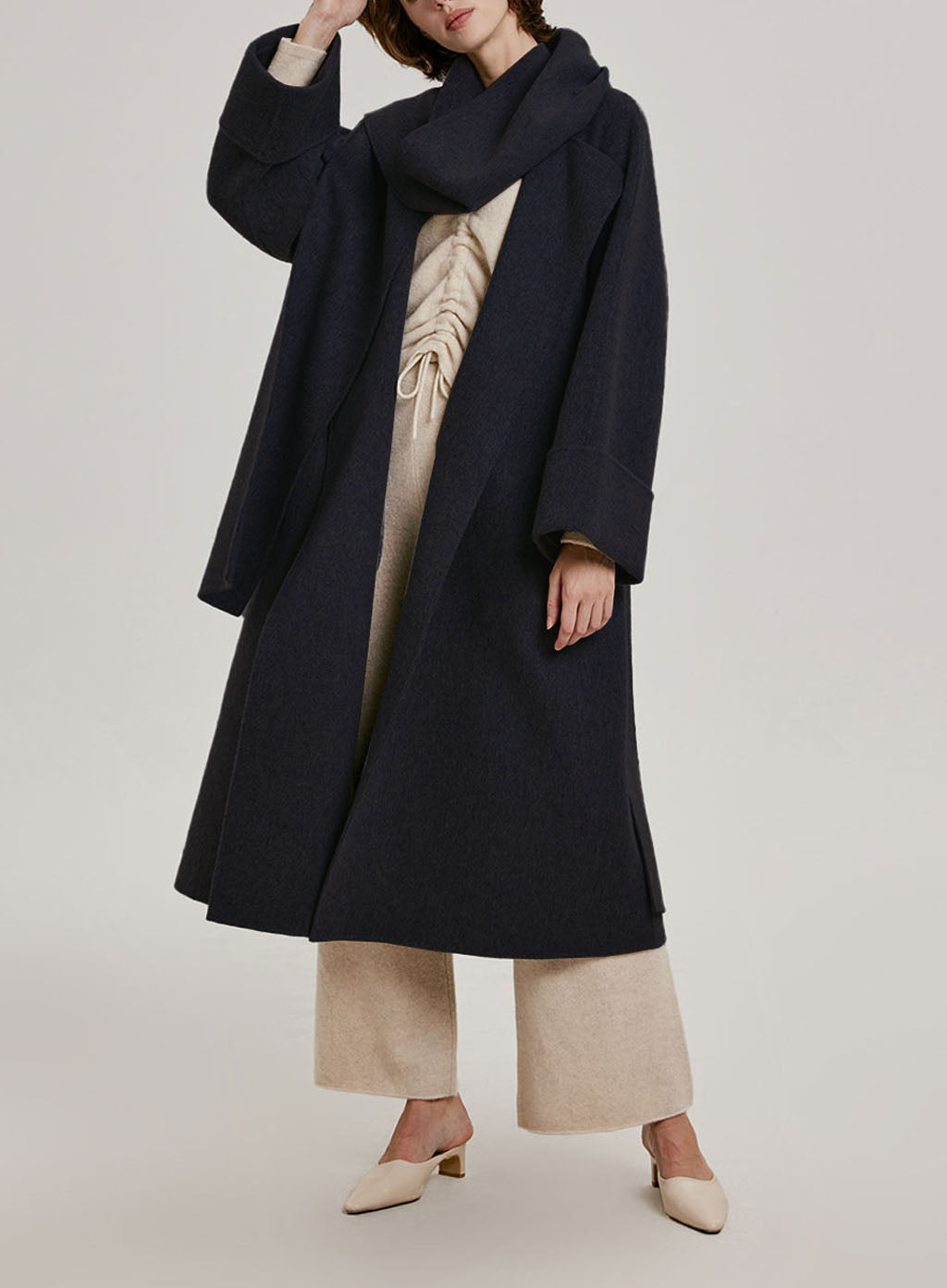 Mia Long Scarf Wool Coat - Blue Night, L image