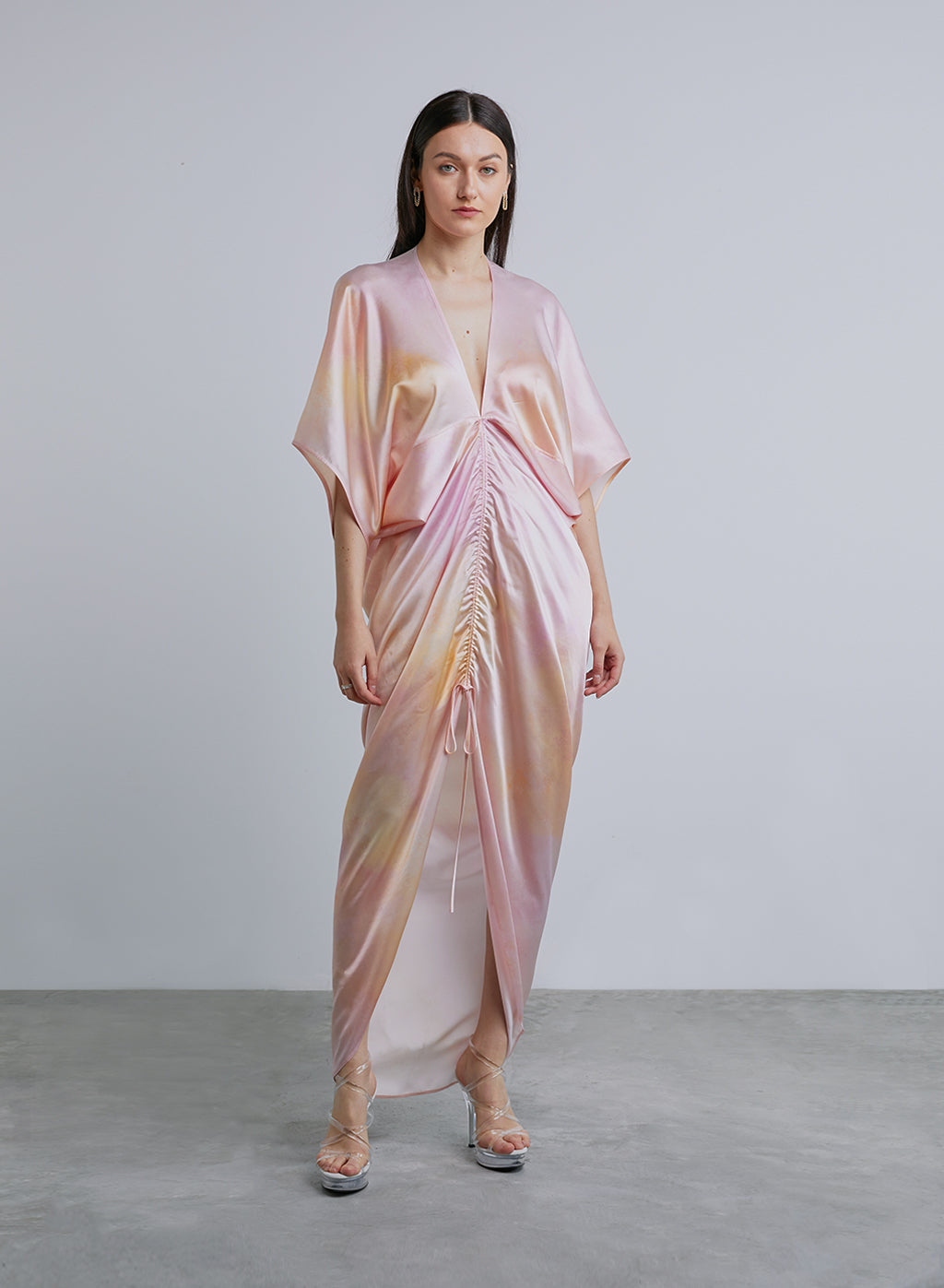 Plunge Neckline Gathered Silk Dress image 0