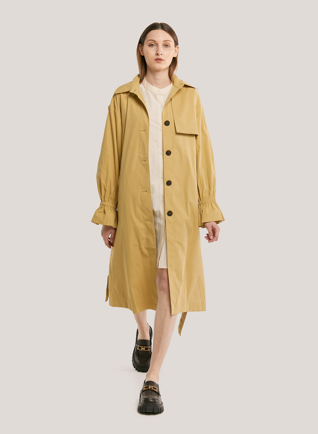 Single-Breasted 100% Cotton Trench Coat