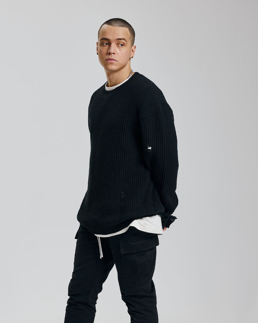 1 × Distressed Crewneck Sweater