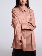 Draped Long-sleeves Shirt - MistyRose, S image