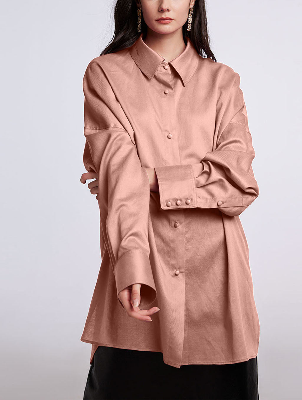 Draped Long-sleeves Shirt - MistyRose, S image