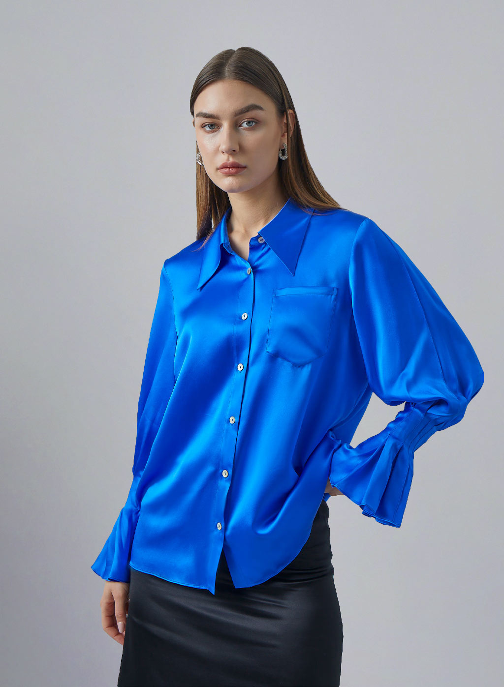 Pleated Cuff Silk Blouse image 0