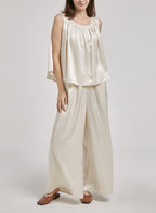 Shirred Poplin Top Set - Cream, L image