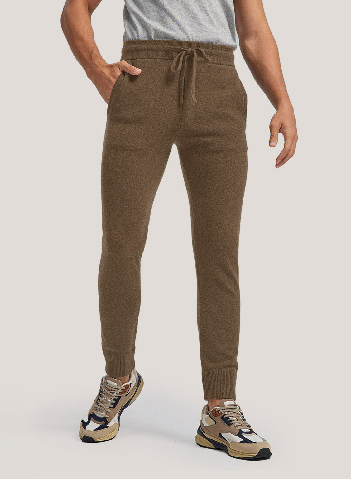 Tapered-Leg Drawstring Camel Hair Wool Blend Jogger - Camel, M image
