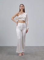 Back Slit Satin Pants - Pearl White, S image