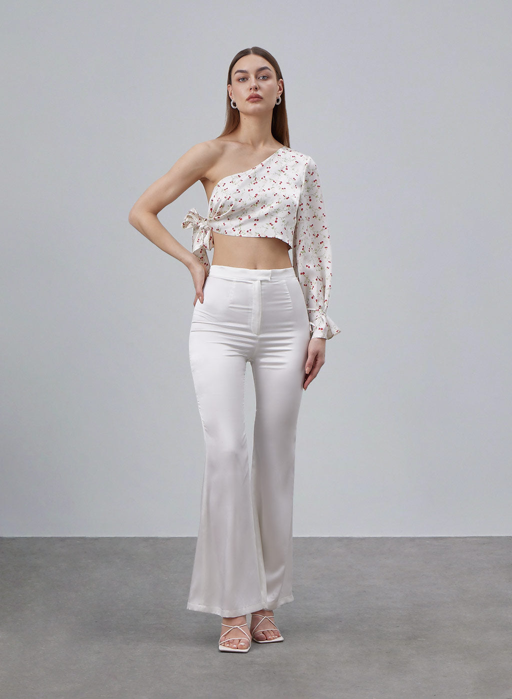 Back Slit Satin Pants - Pearl White, S image