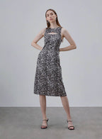 Printed Chest Cut-Out Silk Dress image 0