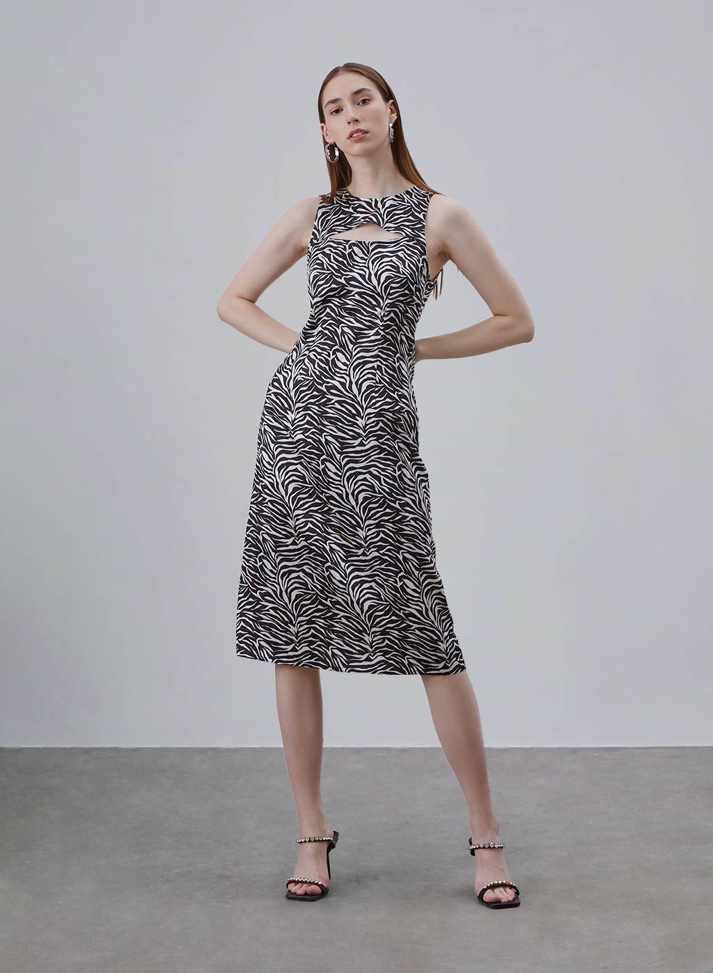 Printed Chest Cut-Out Silk Dress image 0