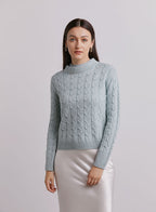 Roll-Neck Cable-Knit Wool-Cashmere Sweater - Lake Blue, S image