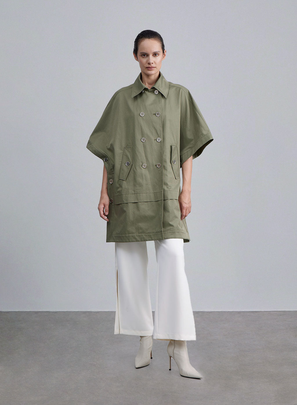 Double Breasted Batwing Coat - Army Green, S image