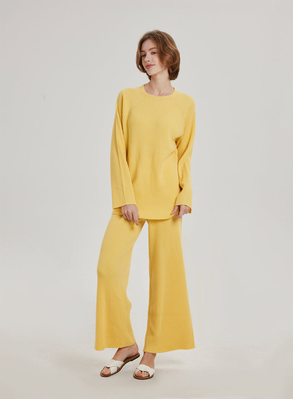 Cashmere Rib-Knit Leisure Bottoms - Yellow, XS image