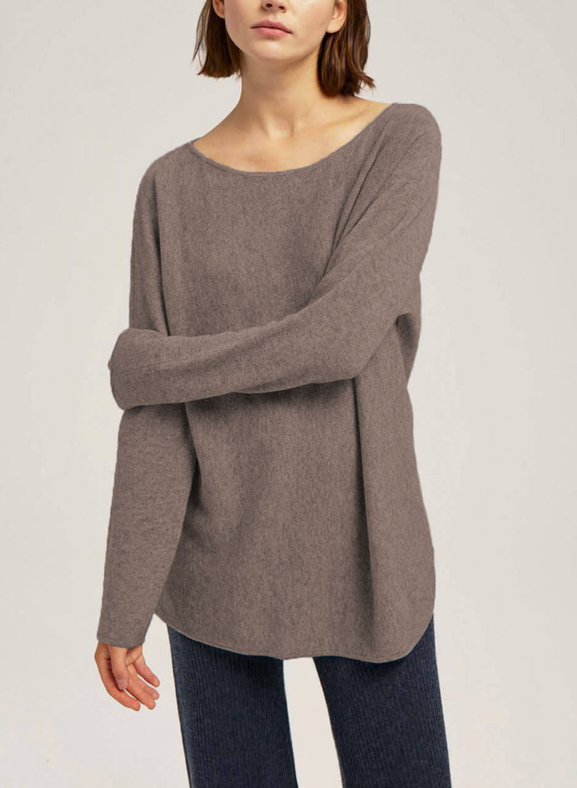 Boatneck Pure Wool Sweater - Pale Taupe, S image
