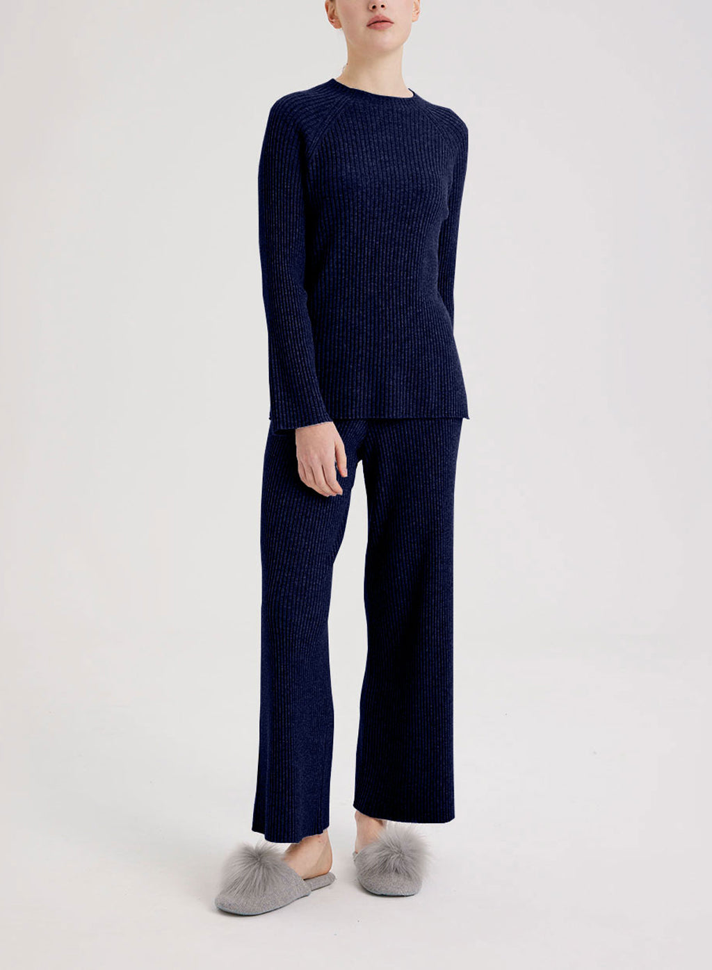 Camel Hair Leisure Rib-Knit Set - Azure, M image