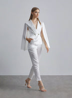 Tapered Satin Suit Pants - Pearl White, XS image