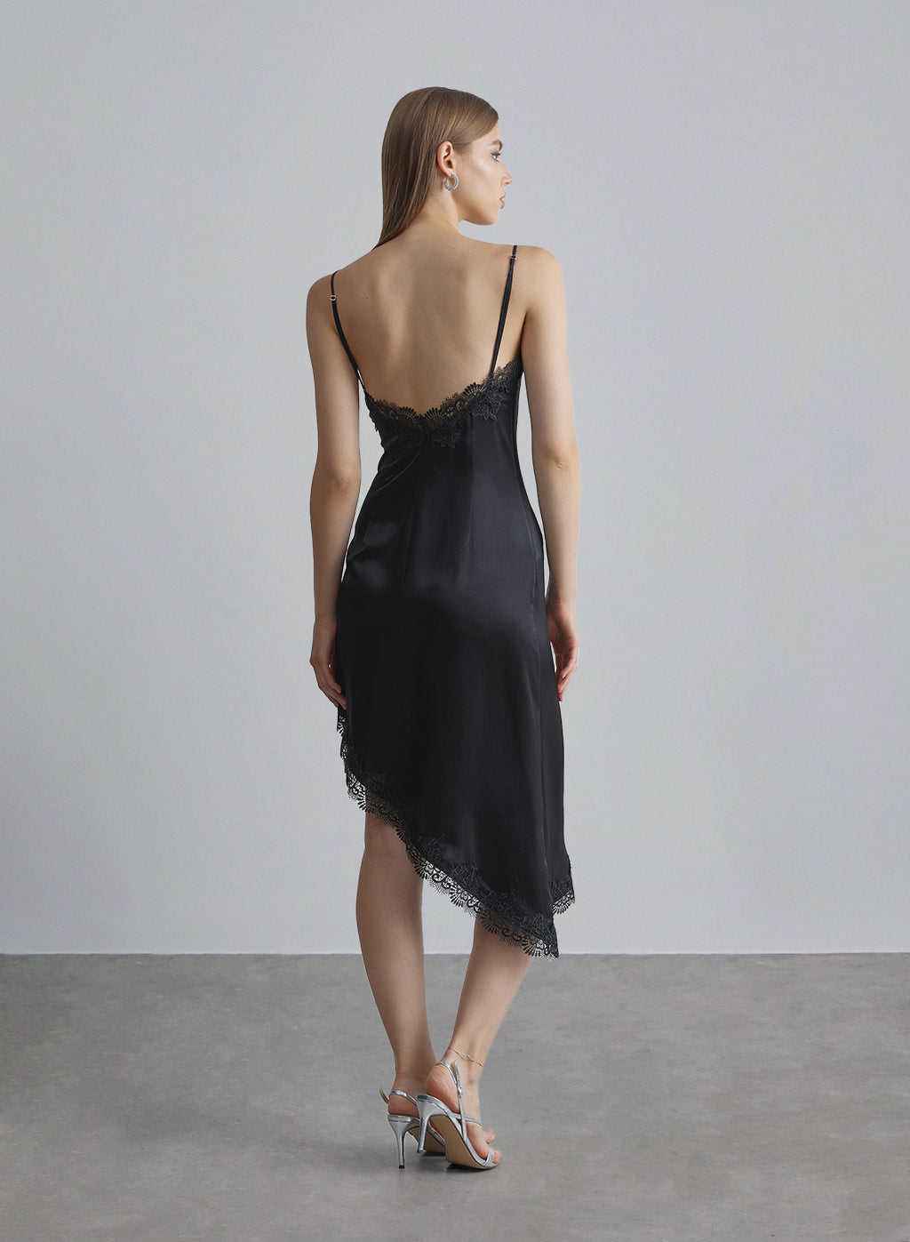 Lace Slant Hem Silk Dress image 1