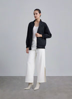 Straight Shoulder Knitted Baseball Jacket - Black, S image