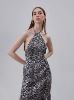 Printed Halter Neck Silk Mermaid Dress image 3