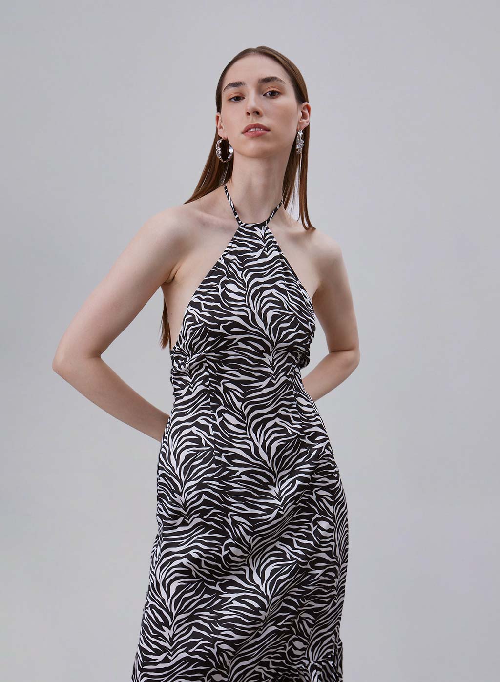 Printed Halter Neck Silk Mermaid Dress image 3