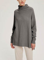 Ribbed-Trim Funnel-Neck Wool-Cashmere Sweater - Smoke, XS image