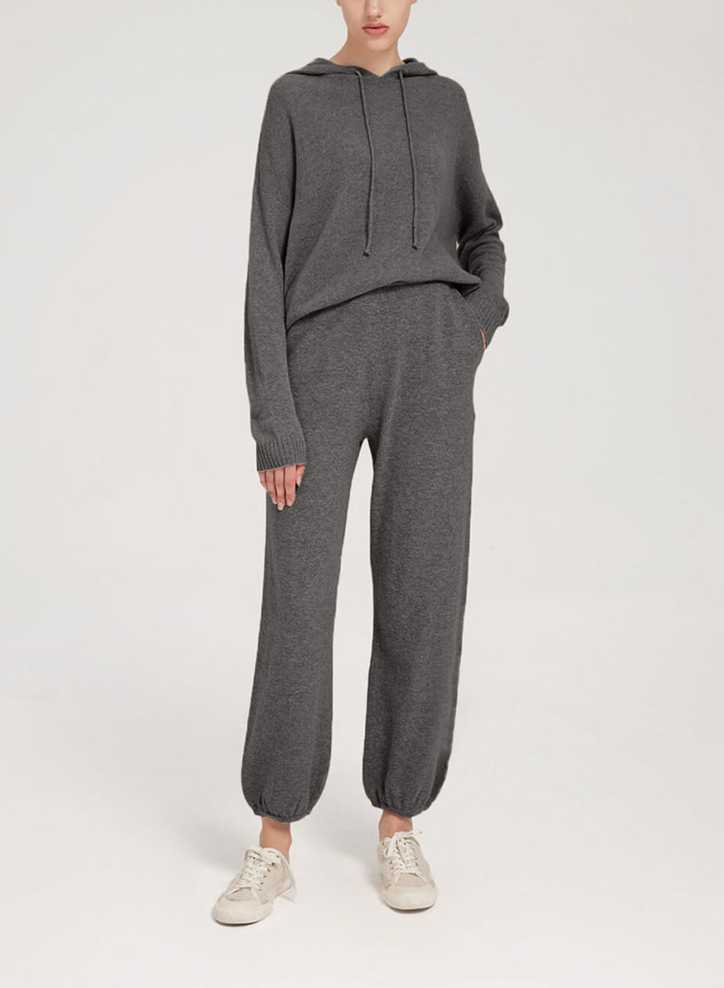 Fine-Knit Pure Merino Wool Hoodie Set - Charcoal, L image
