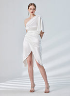 Sloping Shoulder Split Satin Dress image 0