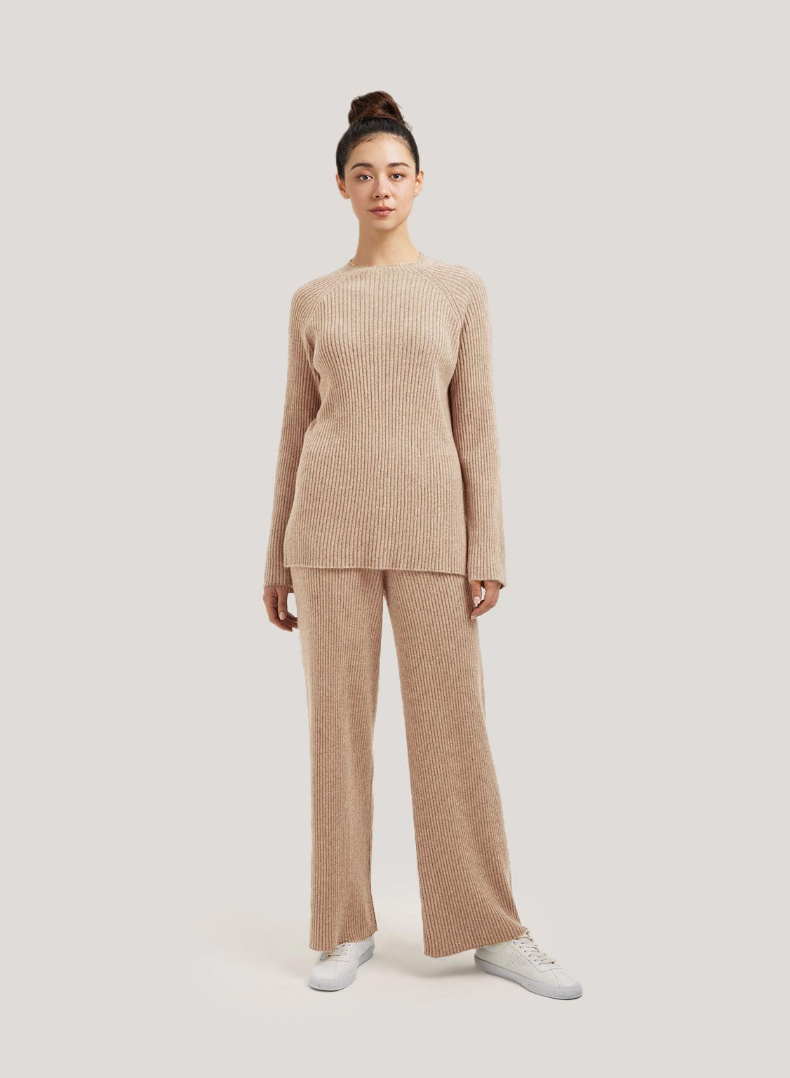 Leisure Rib-Knit Wool-Cashmere Set - Beige, S image