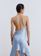 Diagonal Shoulder Irregular Hem Silk Dress image 1