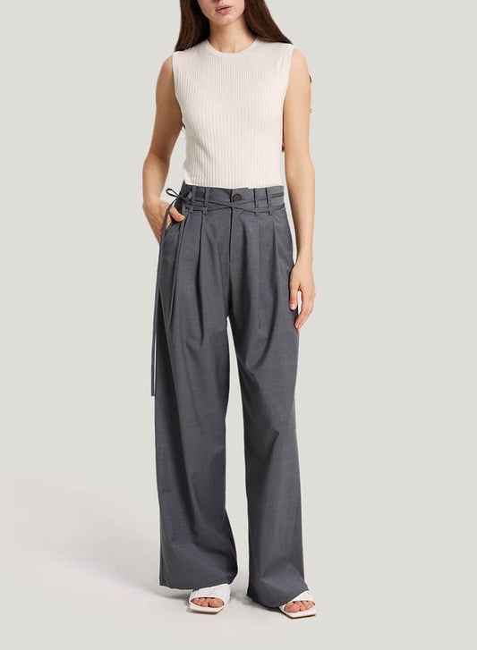 Wide-Leg Belted Wool-Blend Trousers image 0
