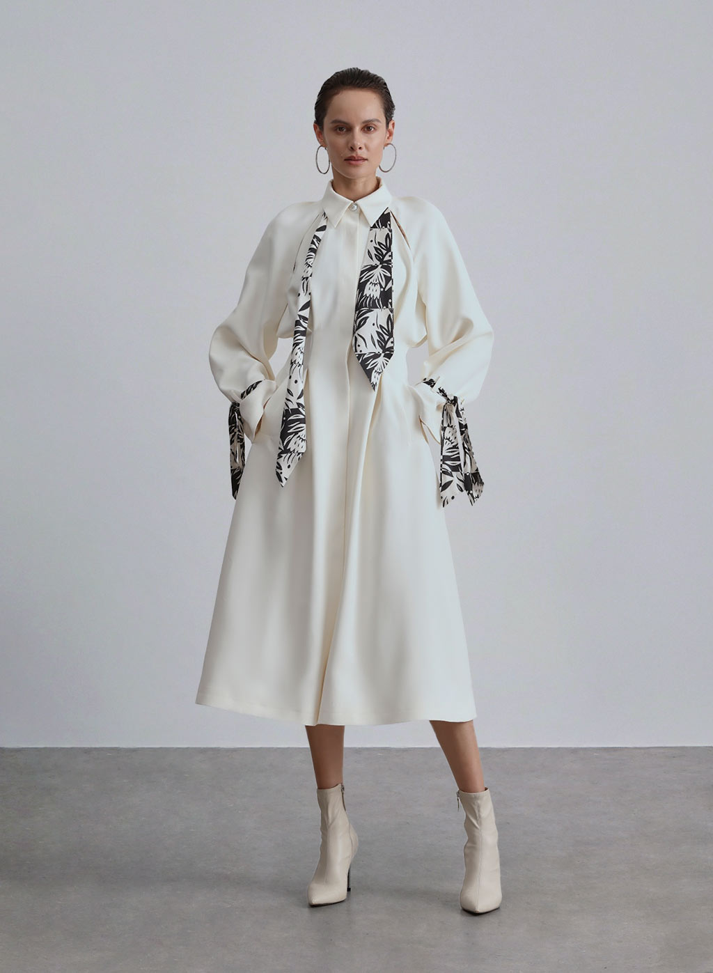 Collar Sarin Coat with Silk Scarf - Pearl White, S image