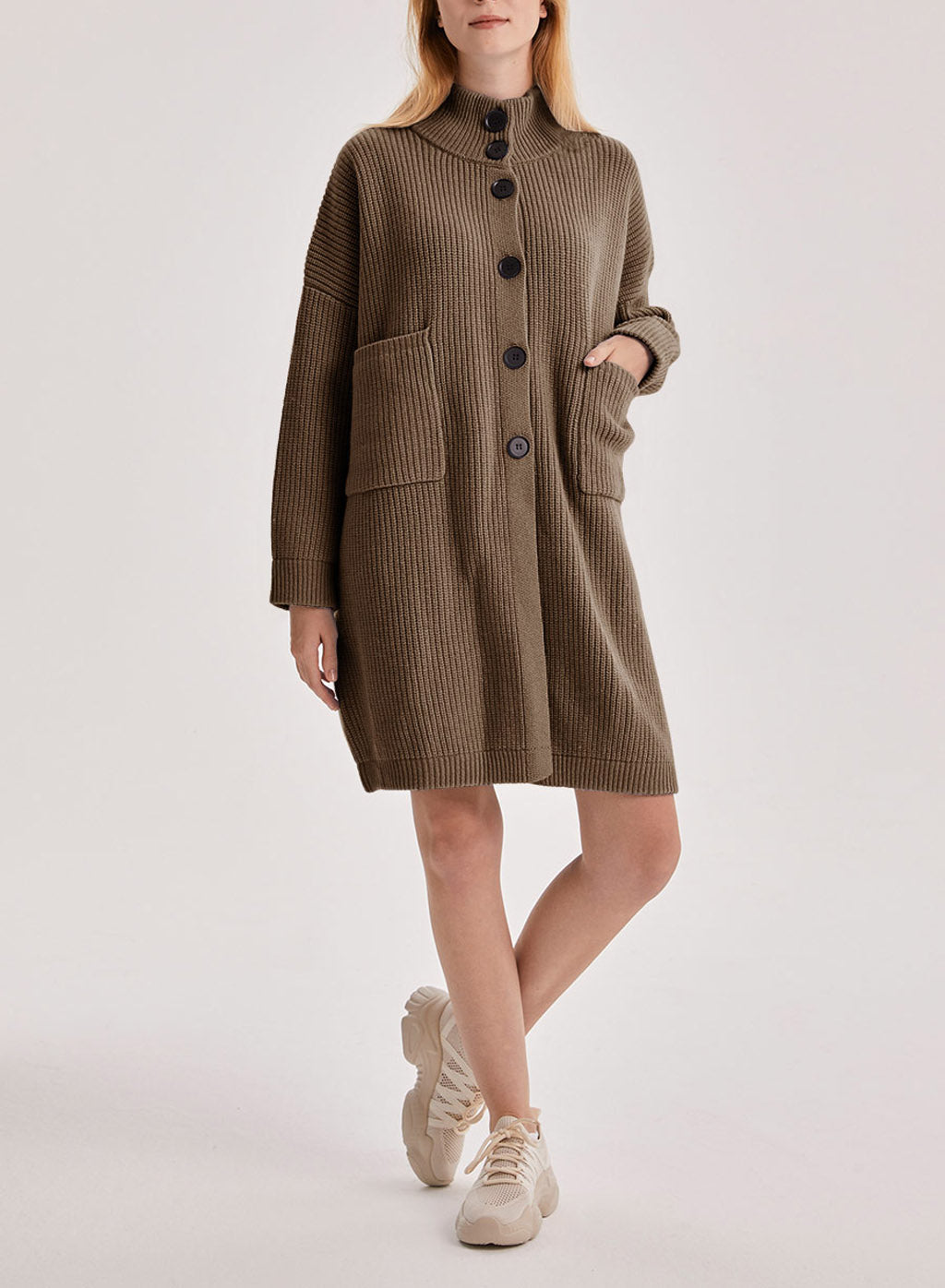 Box Cut Yak Wool Cardigan - Bark, S image