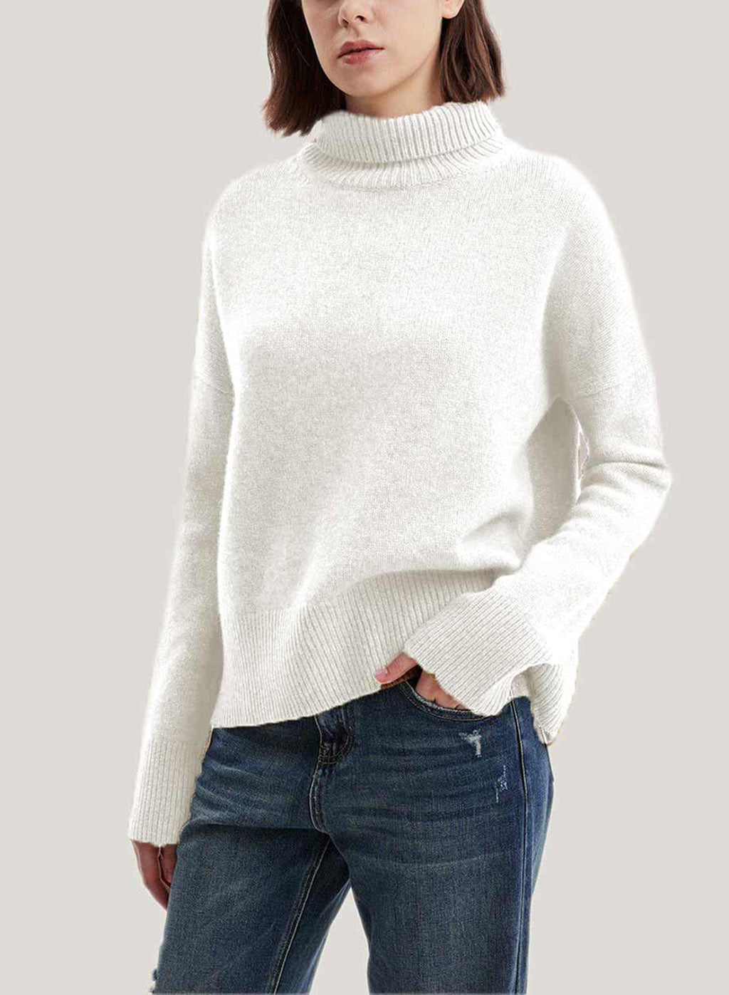 Roll-Neck Pure Cashmere Pullover Sweater - Ivory, M image