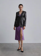 Plunge Neckline Faux Leather Blazer - Midnight Black, XS image