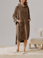 Oversized Hooded Cotton Dress - Coffee Brown, M image