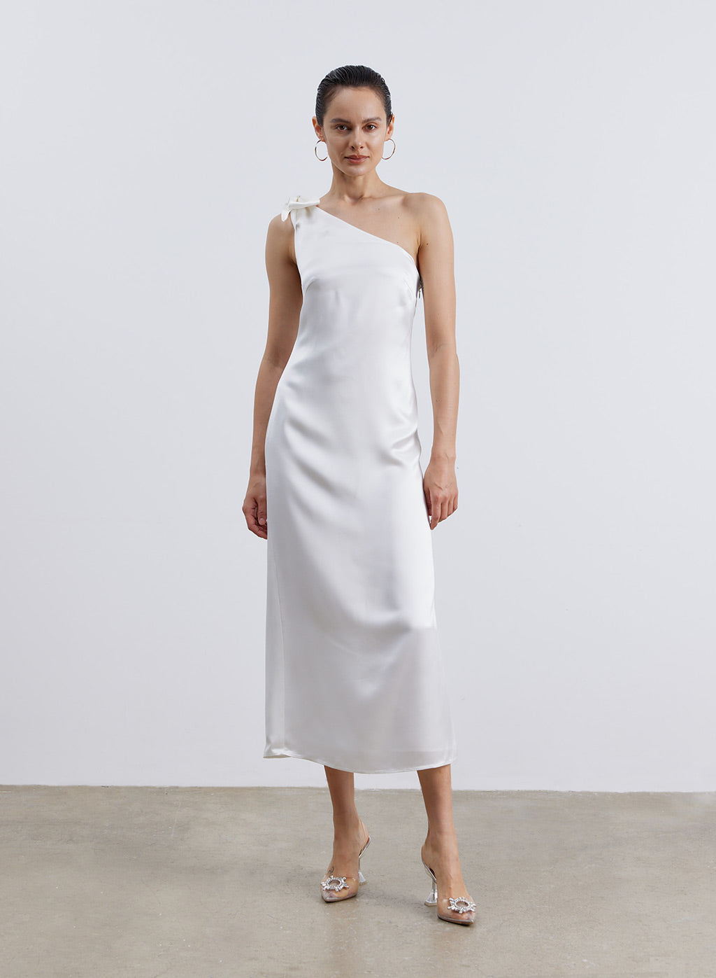 Knotted Diagonal Shoulder Satin Dress image 0